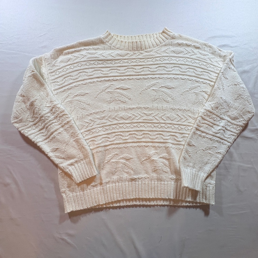 Carriage Court Sweater Mens XL Cream Textured Cotton Knit Crewneck Made in USA